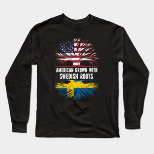 American Grown with Swedish Roots USA Flag Long Sleeve T-Shirt